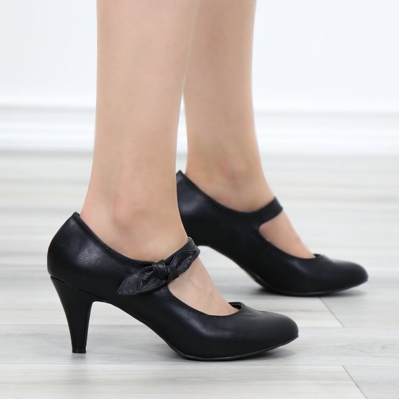 Closed Toe Low Mid Heel Bow Strap Dress Pump - Picture 5 of 12